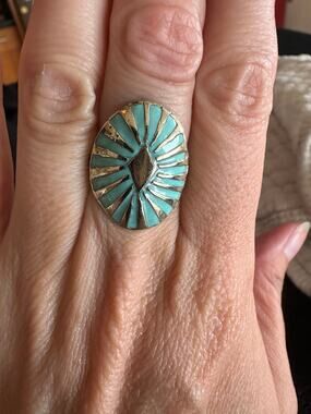 Pamela Love Sunset Ring Turquoise Inlay Brass Size 5